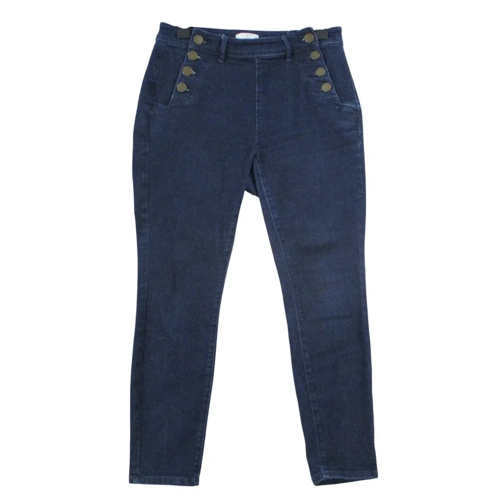Loft Outlet Petite Womens Dark Wash Sailor Button Skinny Jeans Blue High Rise